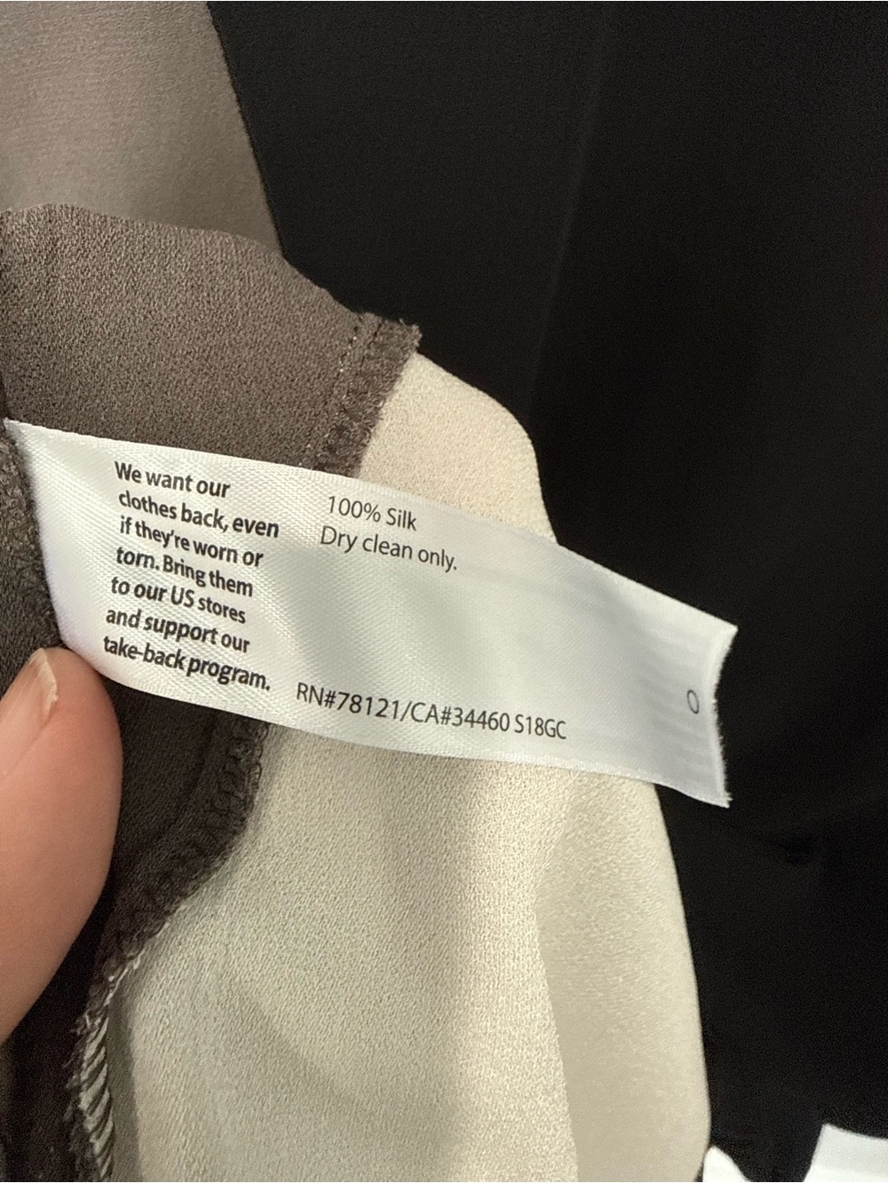 Eileen Fisher 100% Silk Color-block Georgette Shift Dress Black Gray Cream S18GC - Picture 7 of 8